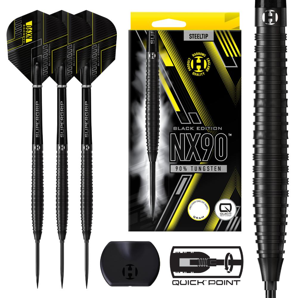 Harrows Steel Dart Set NX90 Black Edition Tapered Quick Point