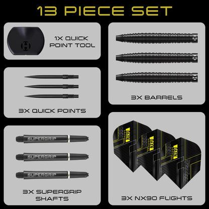 Harrows Steel Dart Set NX90 Black Edition Tapered Quick Point