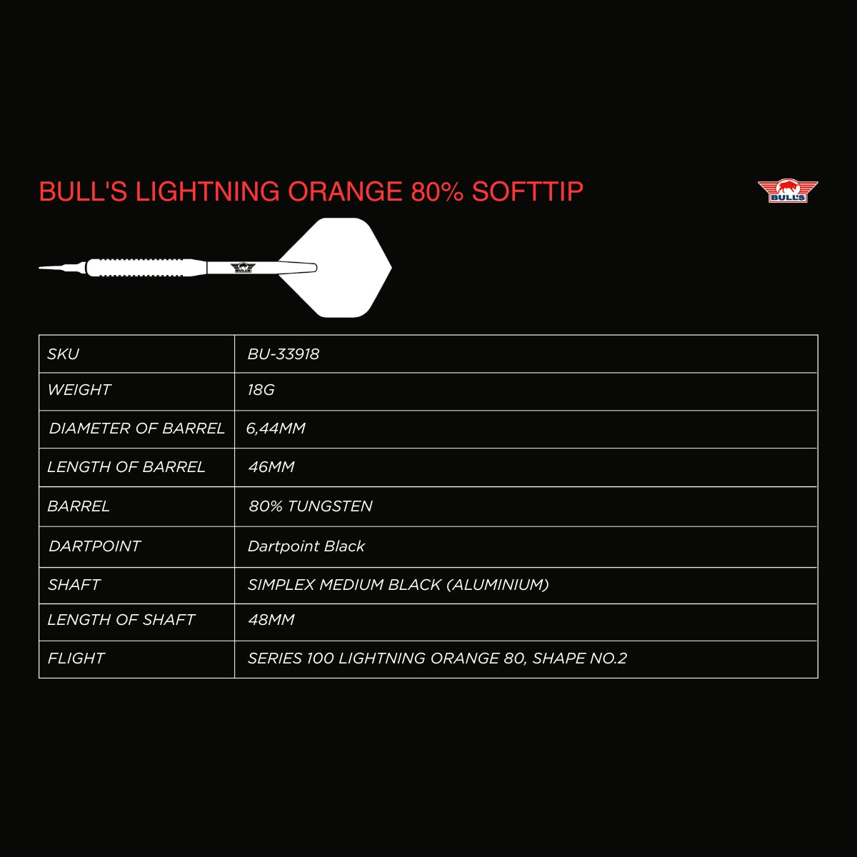 Bulls Dart Set Lightning Orange 18g