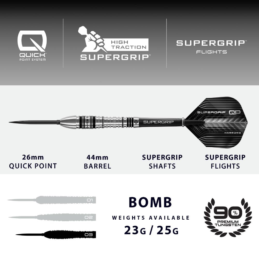 Harrows Steel Dart Set Supergrip QP Bomb