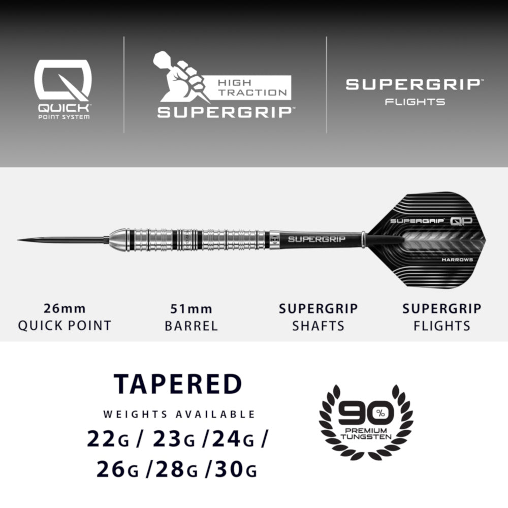 Harrows Steel Dart Set Supergrip QP Tapered