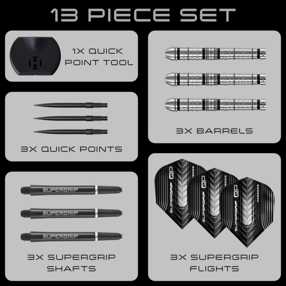 Harrows Steel Dart Set Supergrip QP Tapered