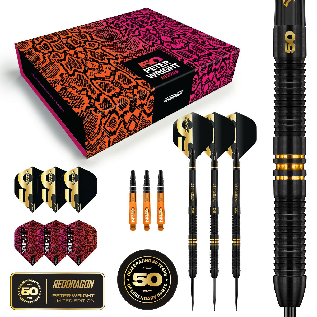Red Dragon Steel Dart Set Peter Wright 50 Years Edition 21g