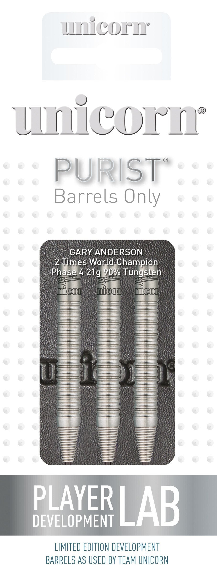 Unicorn Steel Barrel Set World Champion Gary Anderson Purist Phase 4