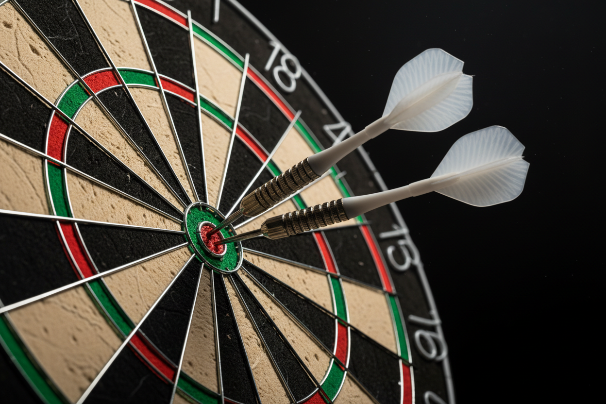 Dartscheibe mit Pfeilen im Bullseye
